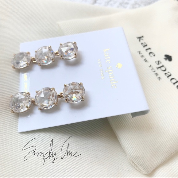 New Kate Spade Cubic Zirconia Gold Tone Earrings - Picture 2 of 4